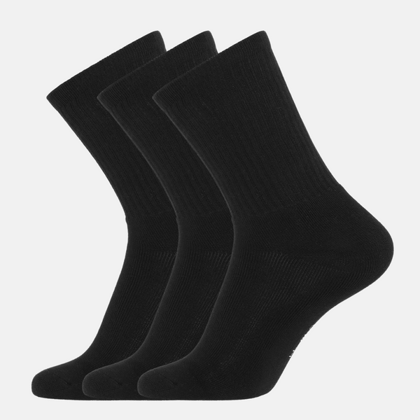 3 Paar schwarze Tennissocken aus Bambus mit langer Rippe