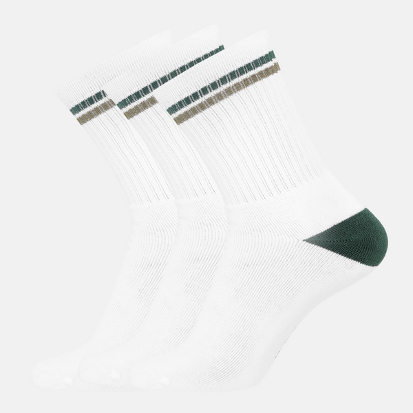 3 Paar weiße Tennissocken aus Bambus mit Armee-/Olivestreifen