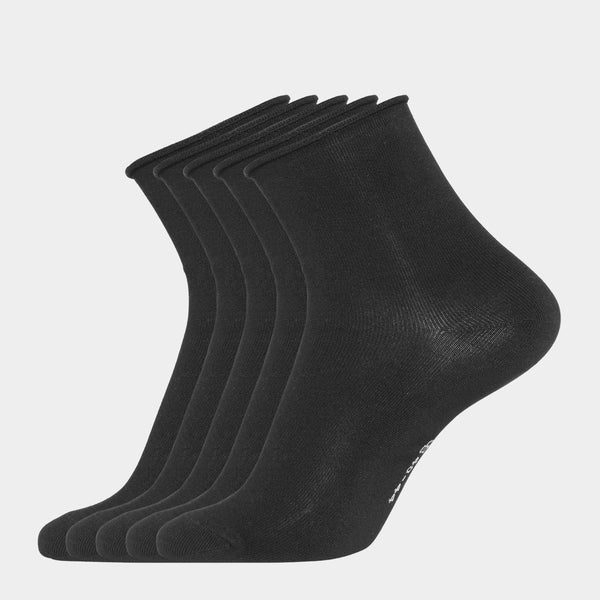 5 Paar schwarze Bambussocken mit gerolltem Rand (Low Cut)