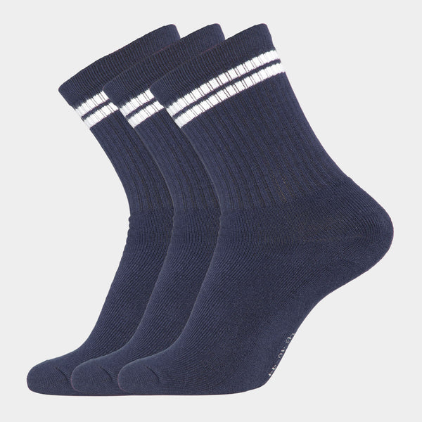 3 Paar marineblaue Tennissocken aus Bambus mit weißen Streifen