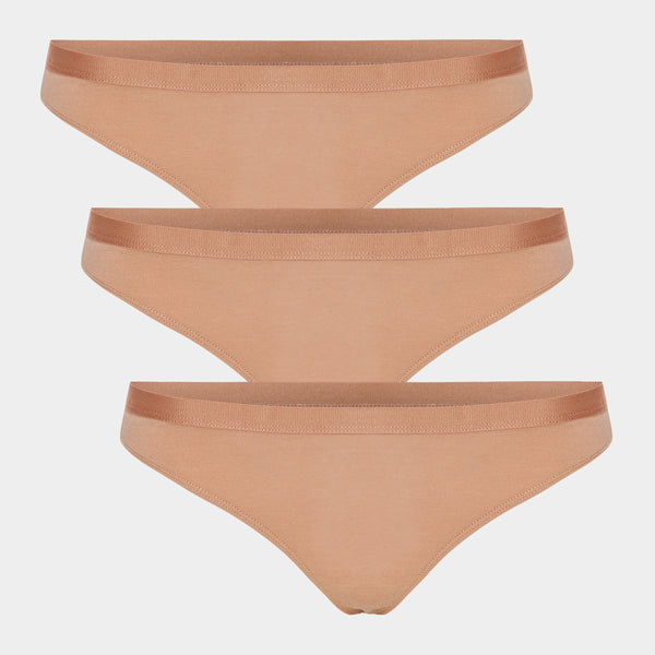 Hellbrauner Bambus-G-String-Slip - 3er-Pack