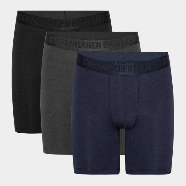 Bambus-Unterhosen mit langen Beinen - 3er-Pack schwarz - marineblau - grau