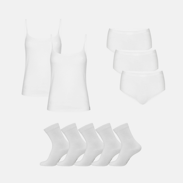 Bamboo Pack - Dünne Trägertops & Maxi-Slips & Strümpfe - Weiß