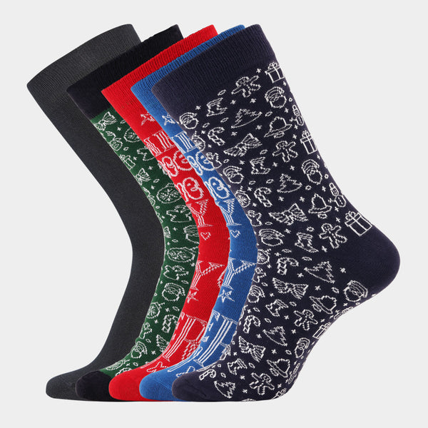 5 Paar Socken aus Bambus - Weihnachtszeichnungen
