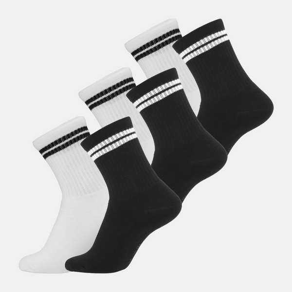 6 Paar Tennissocken aus Bambus, schwarz mit weißen Streifen/weiß mit schwarzen Streifen