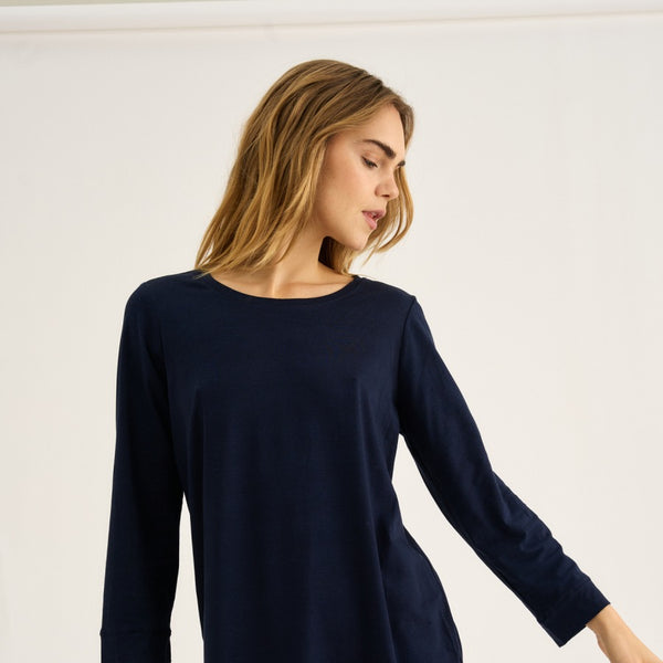 Blå langærmet bambus T-shirt kjole