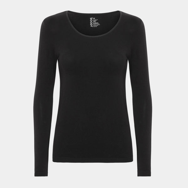 Sort langærmet bambus T-shirt med rund hals XL Boody