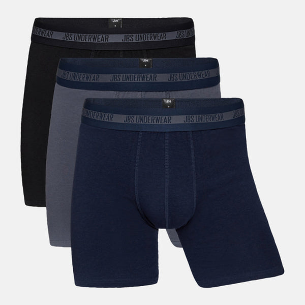 3 pak lange bambus underbukser i sort/navy/grå