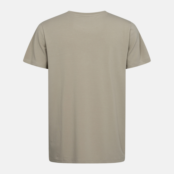 Dunkles khakifarbenes Bambus-T-Shirt mit Rundhalsausschnitt