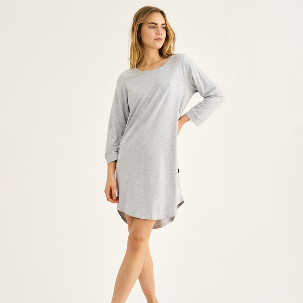 Graues langärmeliges T-Shirt-Kleid aus Bambus