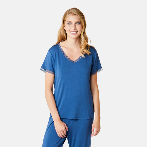 Jordan Bambus Kurzarm-Nachthemd - staubig blau