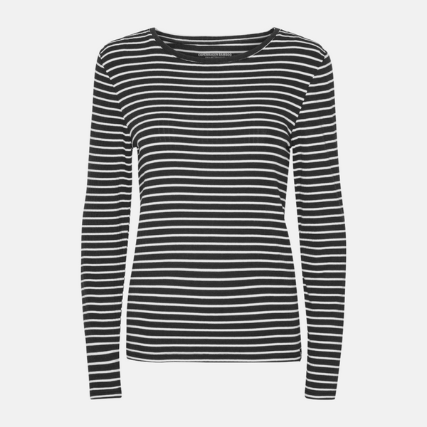 Langärmeliges geripptes Bambus-T-Shirt in Schwarz und Weiß