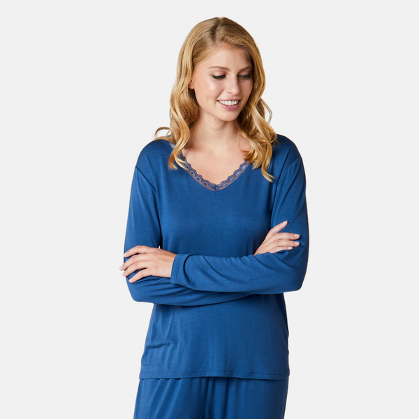 Jordan Bambus Langarm-Nachthemd - staubig blau