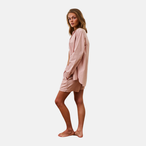 Pink striped bamboo long-sleeved nightgown