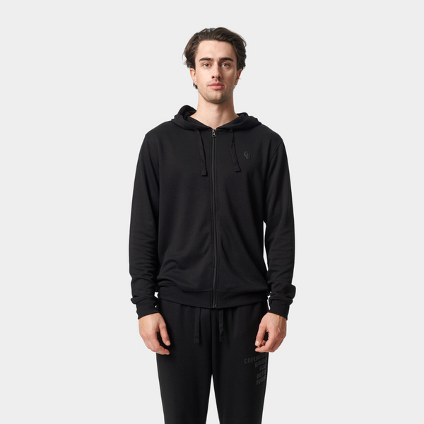 Schwarzer Bambus-Kapuzenpullover mit Reißverschluss