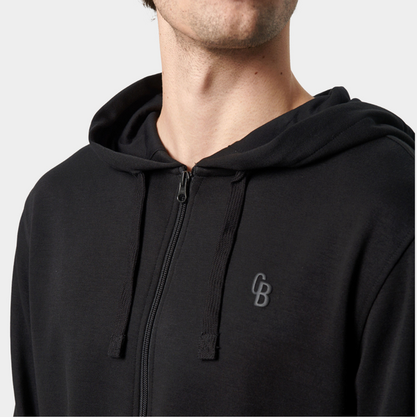 Schwarzer Bambus-Kapuzenpullover mit Reißverschluss