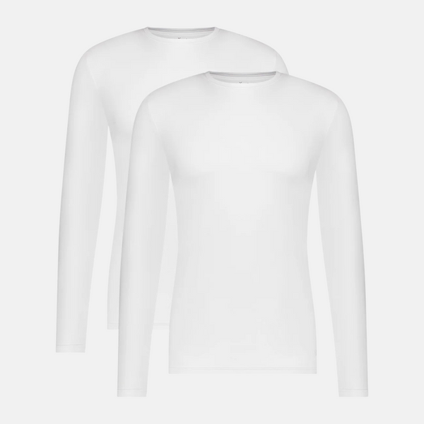Ralph Bambus Langarm-T-Shirt mit Rundhalsausschnitt - Weiß 2er Pack