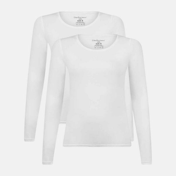 Lara Bambus Langarm-T-Shirt - Weiß 2er-Pack