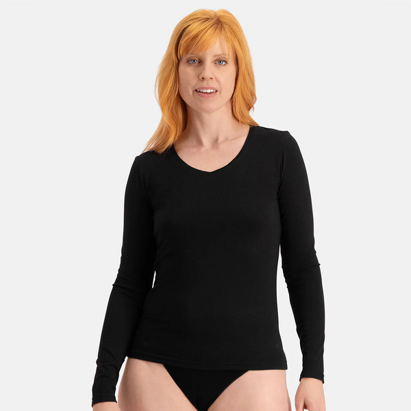 Liv Bambus V-Ausschnitt Langarm-T-Shirt - schwarz 2er Pack