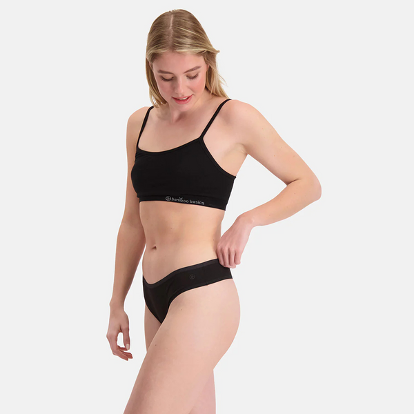 Lola Bambus G-String Slip mit schmalem Gummibund - schwarz 3er Pack