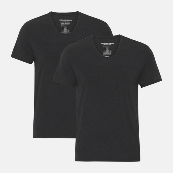 Schwarze Slim Fit Bambus-T-Shirts mit V-Ausschnitt - 2er-Pack