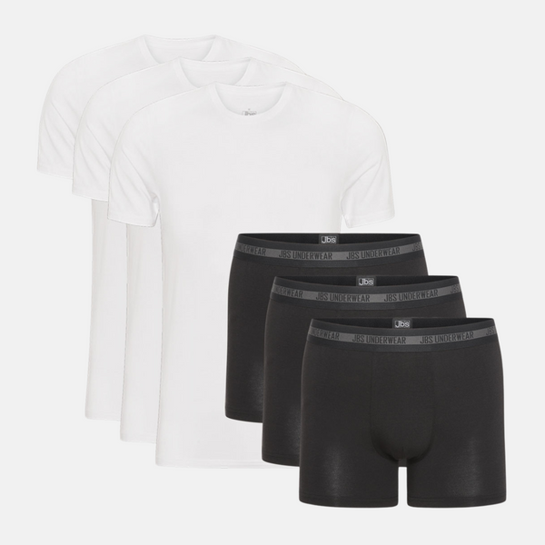 Bamboo sampak - 3 weiße T-Shirts + 3 schwarze Unterhosen