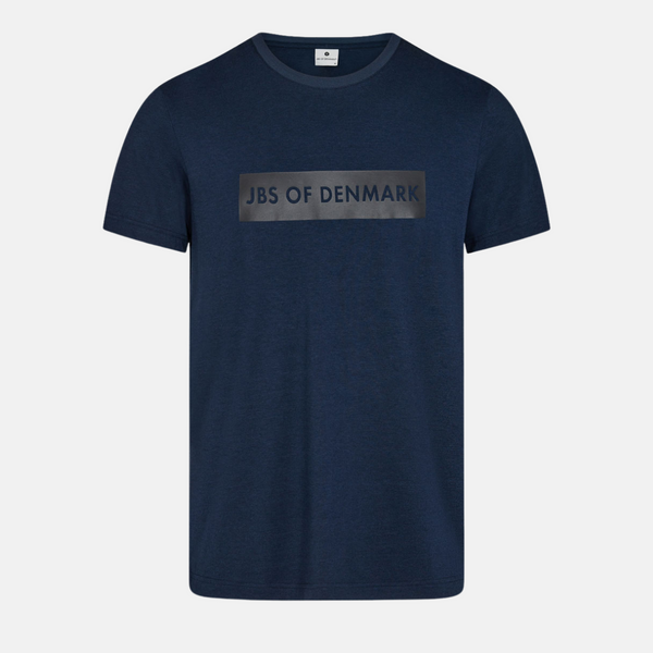 Marineblaues Bambus-T-Shirt mit Rundhalsausschnitt und Aufdruck