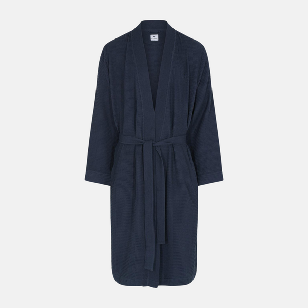 Marineblauer Waffel-Bambus-Bademantel