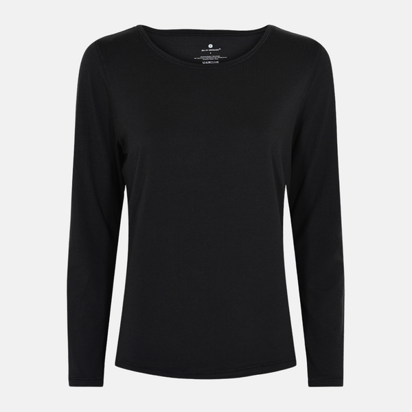 Schwarzes langärmeliges Bambus-T-Shirt mit Rundhalsausschnitt