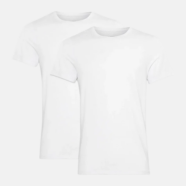 2 weißes, schmal geschnittenes Bambus-T-Shirt mit Rundhalsausschnitt