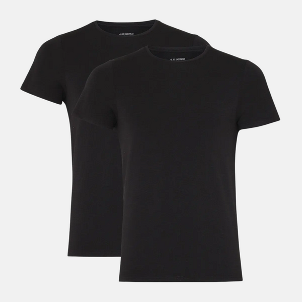 2 schwarzes schmal geschnittenes T-Shirt mit Rundhalsausschnitt aus Bambus