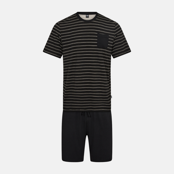 Dunkelgraue Bambus-Pyjama-Shorts mit Streifen
