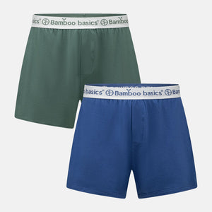 2 pak bambus boxershorts i grøn og blå fra Bamboo Basics