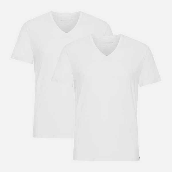 Weiße Slim Fit Bambus-T-Shirts mit V-Ausschnitt - 2er-Pack