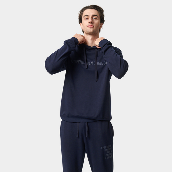 Marineblauer Bambus-Kapuzenpullover mit Logo