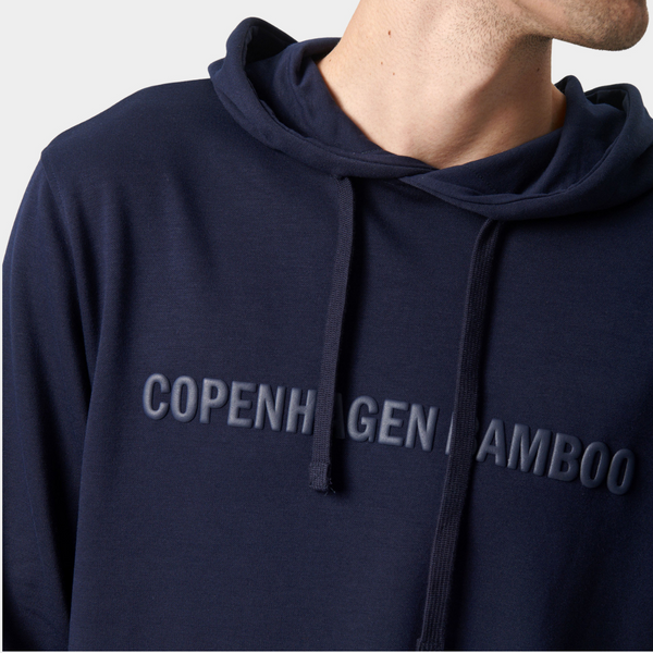 Marineblauer Bambus-Kapuzenpullover mit Logo