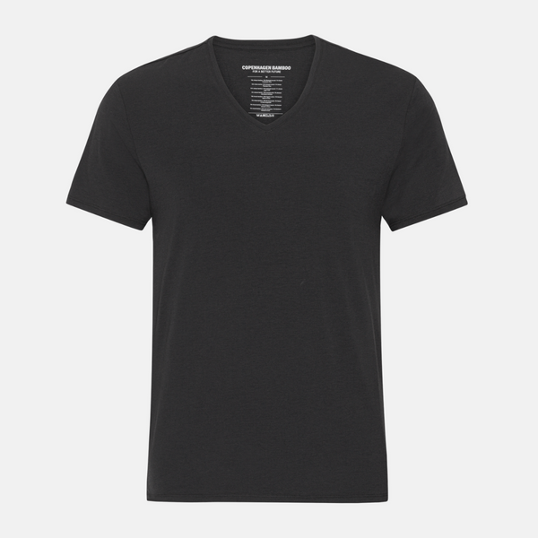 Schwarze Slim Fit Bambus-T-Shirts mit V-Ausschnitt - 2er-Pack
