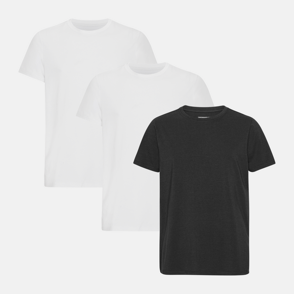 3er-Pack Bambus-T-Shirt weiß/weiß/schwarz