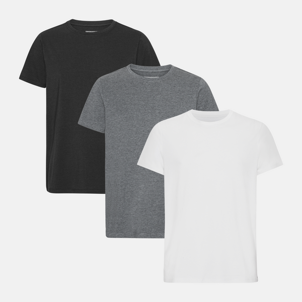 3er-Pack Bambus-T-Shirt schwarz/dunkelgrau melange/weiß