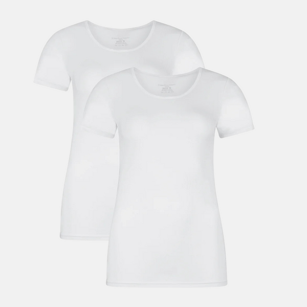 Kate Bambus-T-Shirt Rundhalsausschnitt - weiß 2er Pack