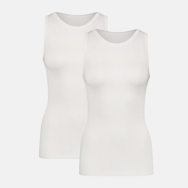 Fluss Rippe Bambus Tank Top - weiß 2er Pack