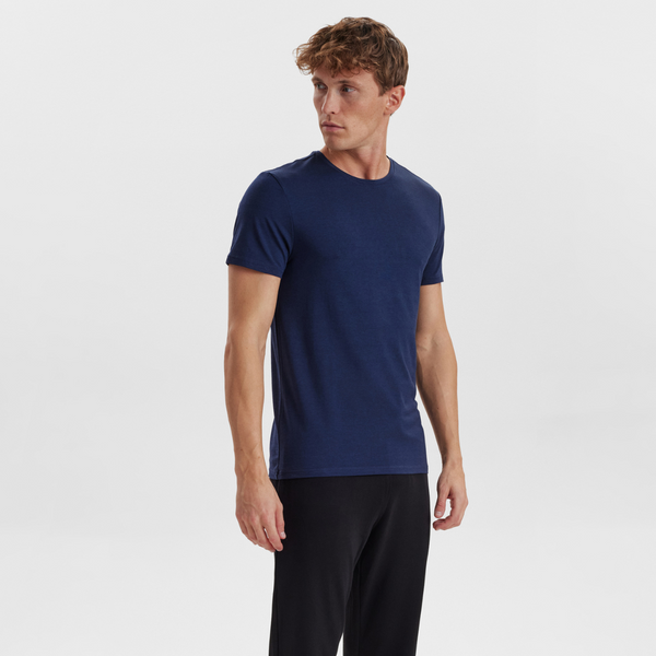 Marineblaues Bambus-T-Shirt mit Rundhalsausschnitt