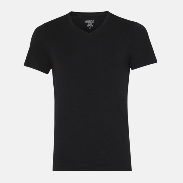2 schwarzes schmal geschnittenes Bambus-T-Shirt mit V-Ausschnitt