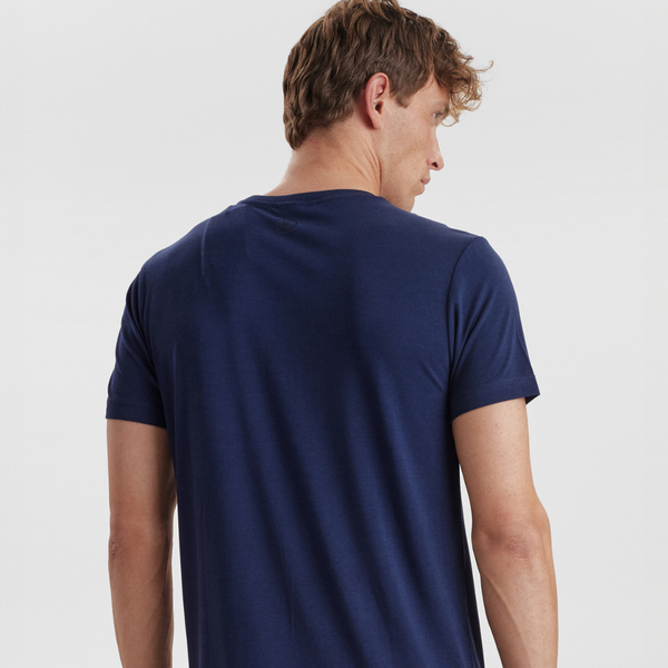 Marineblaues Bambus-T-Shirt mit Rundhalsausschnitt und Aufdruck