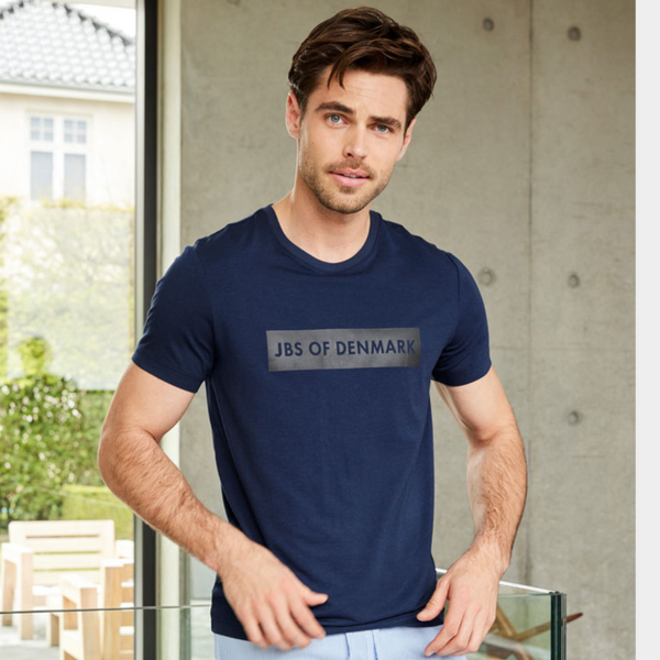 Navy blue crew neck bamboo T-shirt with print
