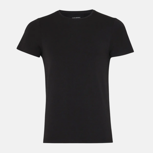 2 schwarzes schmal geschnittenes T-Shirt mit Rundhalsausschnitt aus Bambus