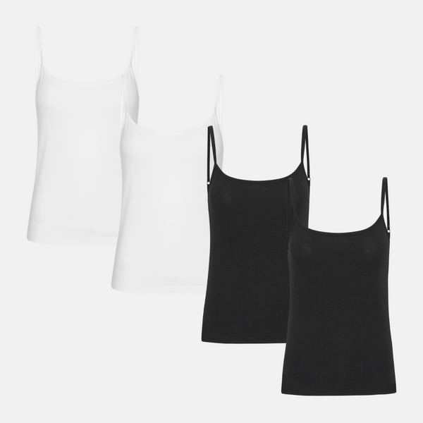 4er Pack Bambus Tops mit dünnen Trägern schwarz/weiß