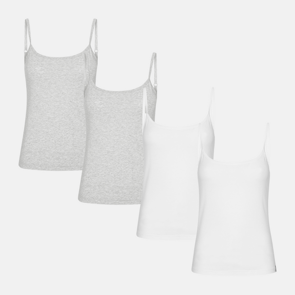 4er Pack Bambus Tops mit dünnen Trägern weiß/grau