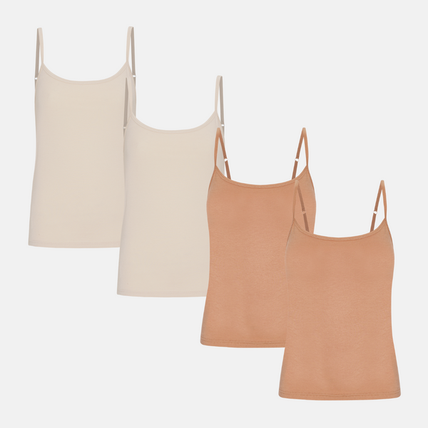 4er-Pack Bambus-Tops mit dünnen Trägern tan/cream