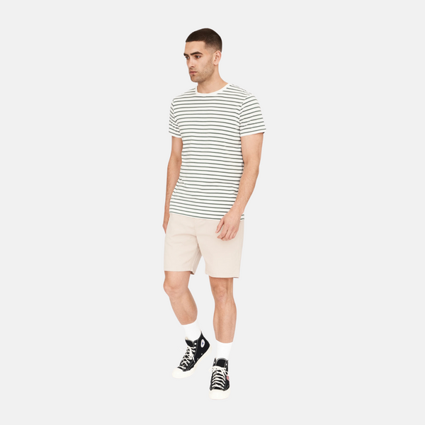 Grün/weiß gestreiftes Bambus-T-Shirt mit Rundhalsausschnitt